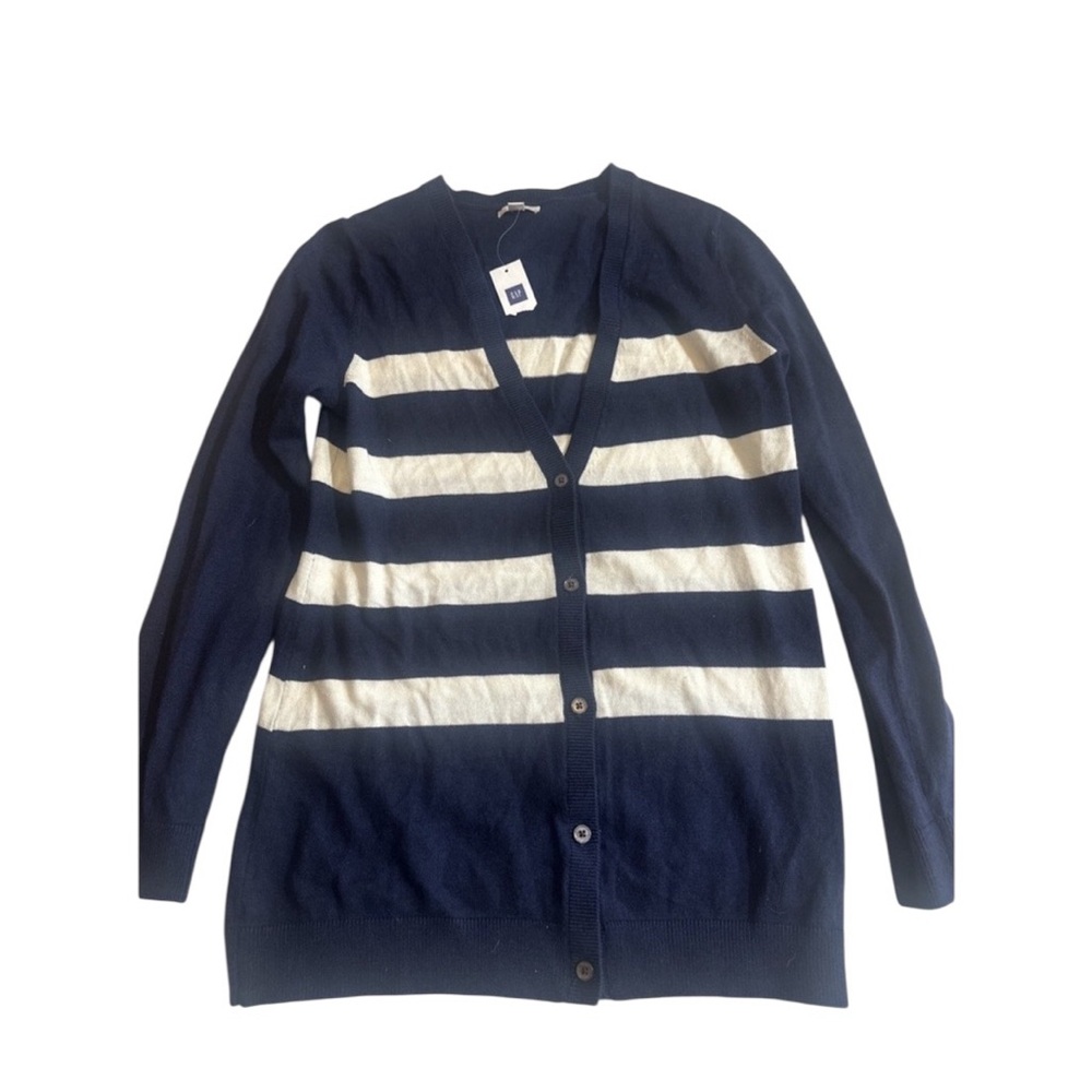 Gap Women's Striped Cardigan Sweater Nylon Wool Blend Navy,‎ Size M, Pre-owned